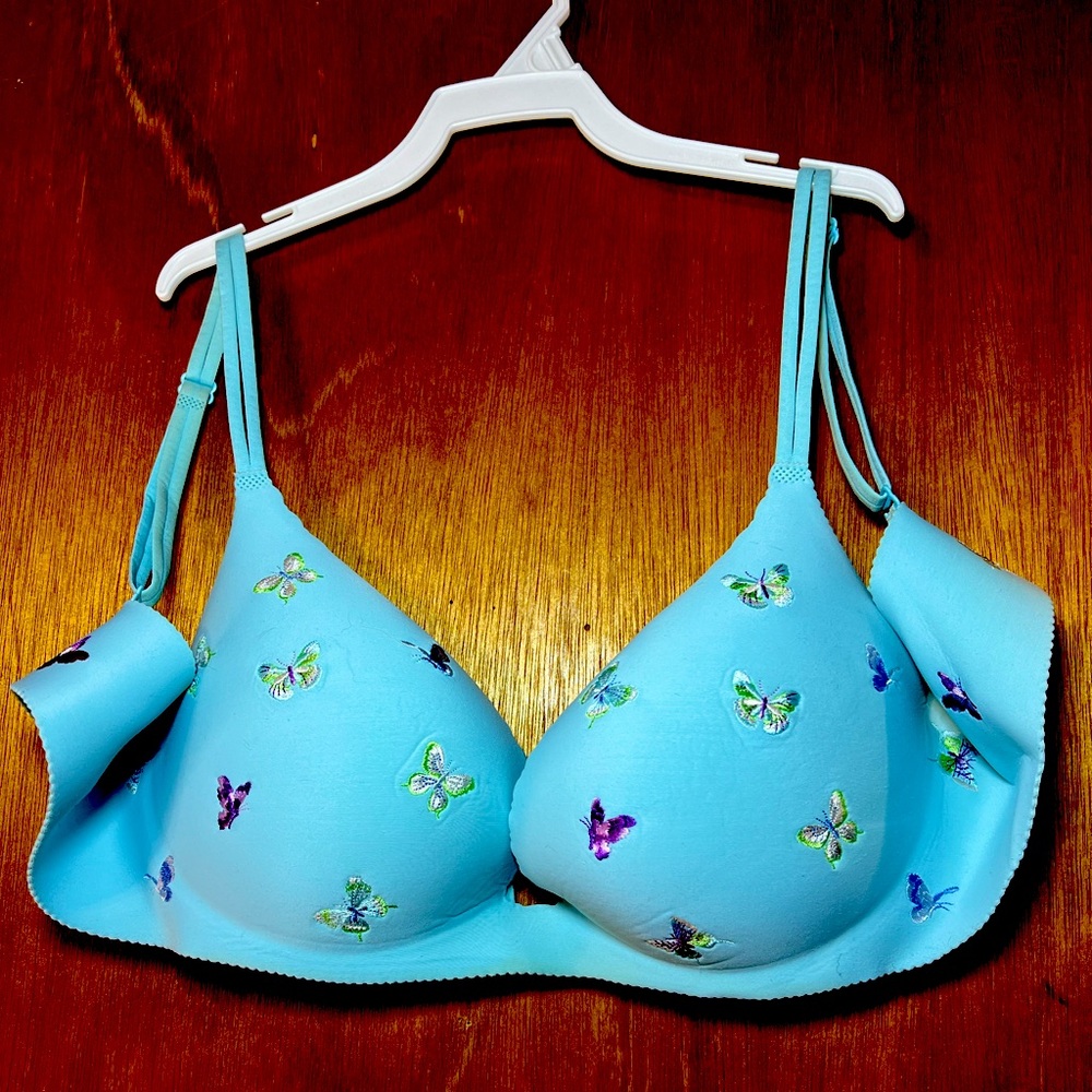 Victoria's Secret Angels Secret Embrace PushUp Bra blue butterfly embroidery 38C